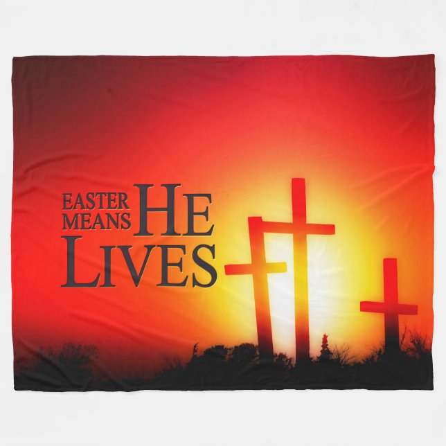 Easter Means He Lives Fleece Blanket (Front (Horizontal))
