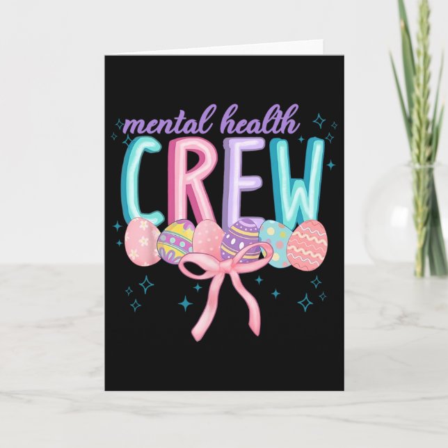 Easter Mental Health Crew Coquette Bow Easter Eggs Card (Front)