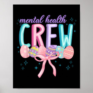 Easter Mental Health Crew Coquette Bow Easter Eggs Poster