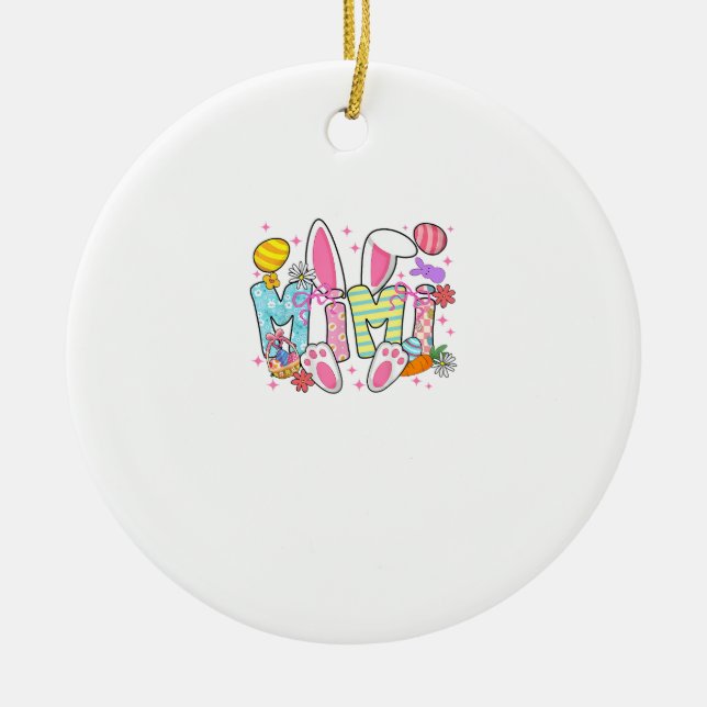 Easter Mimi Bunny Ears Coquette Bow Easter Rabbit  Ceramic Tree Decoration (Front)