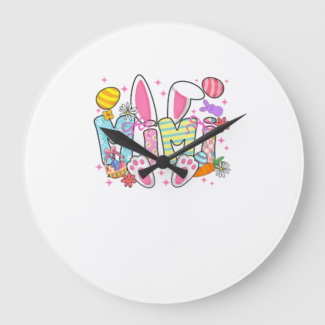 Easter Mimi Bunny Ears Coquette Bow Easter Rabbit  Large Clock (Front)