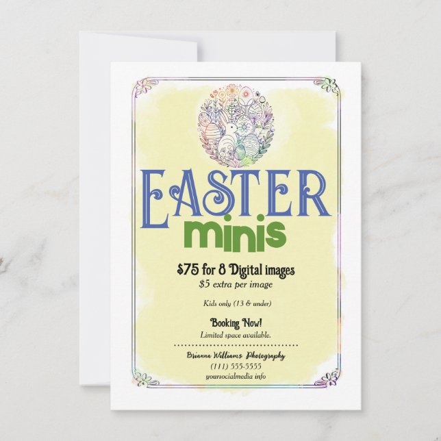 Easter Minis Yellow Watercolor Photography Flyer  Invitation (Front)
