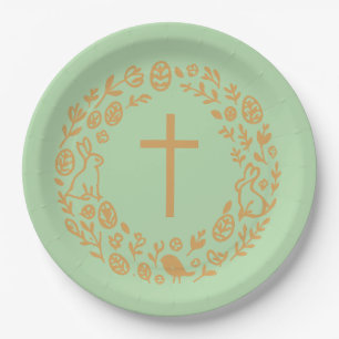Easter Mint Grace Elegant Wreath Cross Luxurious Paper Plate
