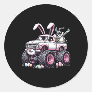 Easter Monster Truck Dabbing Bunny Monster Truck L Classic Round Sticker