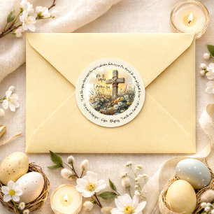 Easter Morning Cross with Glowing Sunrise  Classic Round Sticker