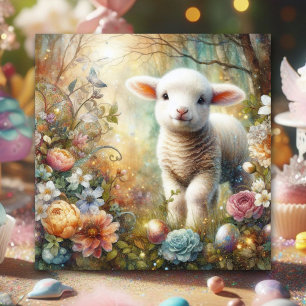 Easter Morning Lamb Beautiful Floral Forest Holiday Card