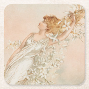 "Easter Morning" - Vintage Print, L. Prang & Co. Square Paper Coaster