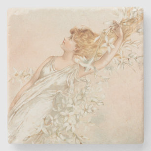 "Easter Morning" - Vintage Print, L. Prang & Co. Stone Coaster