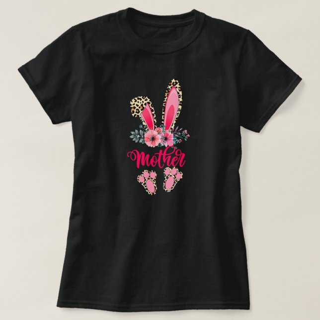 Easter Mothers Day Mother Leopard Bunny Rabbit T-Shirt (Design Front)