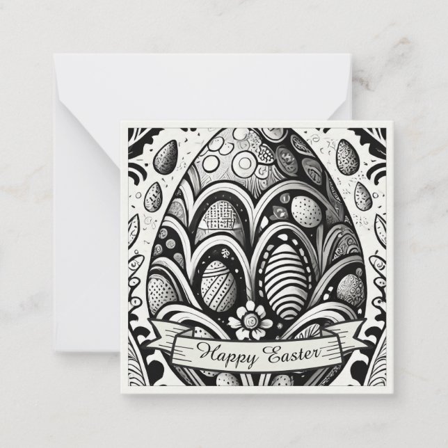 Easter Motif B/W Cartoon with Easter Eggs 10756 Card (Front)