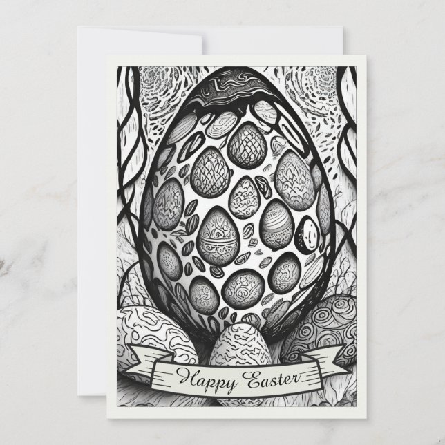 Easter motif b/w cartoon with Easter eggs 25024 (Front)