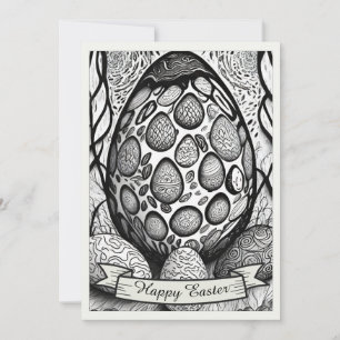 Easter motif b/w cartoon with Easter eggs 25024