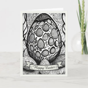 Easter motif b/w cartoon with Easter eggs 25024 Card