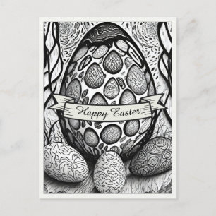 Easter motif b/w cartoon with Easter eggs 25024 Holiday Postcard