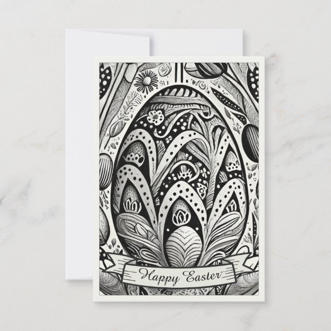 Easter motif b/w cartoon with Easter eggs 52158 (Front)