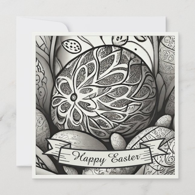 Easter motif b/w cartoon with Easter eggs 97330 (Front)