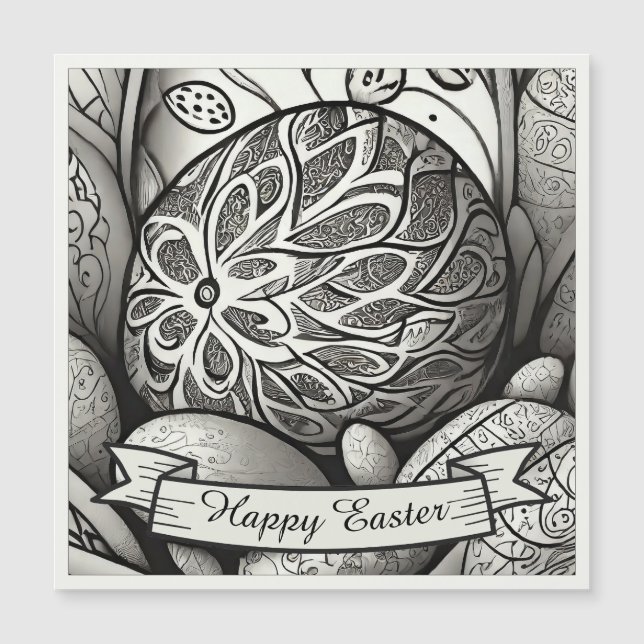 Easter motif b/w cartoon with Easter eggs 97330 (Front)