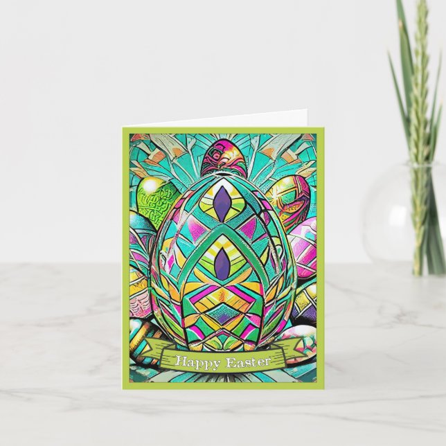 Easter Motif Coloured Cartoon with Easter Eggs 907 Card (Front)
