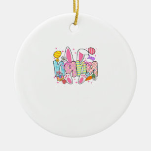 Easter Nana Bunny Ears Coquette Bow Easter Rabbit  Ceramic Tree Decoration