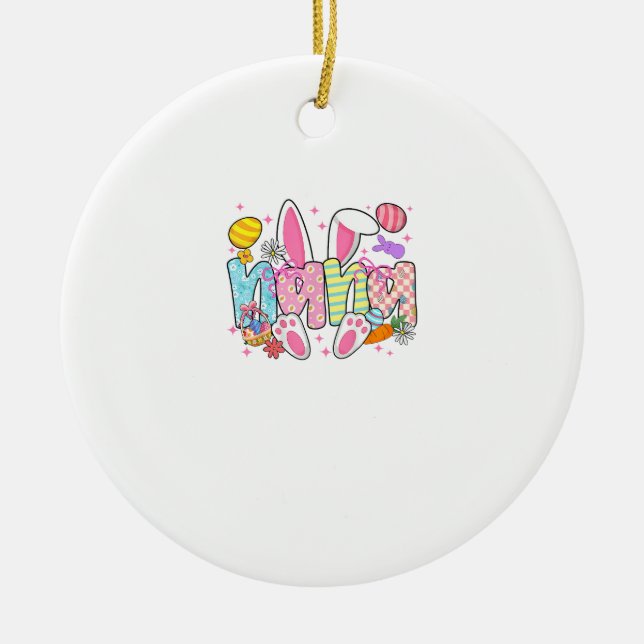 Easter Nana Bunny Ears Coquette Bow Easter Rabbit  Ceramic Tree Decoration (Front)