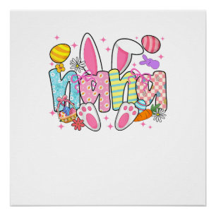 Easter Nana Bunny Ears Coquette Bow Easter Rabbit  Poster