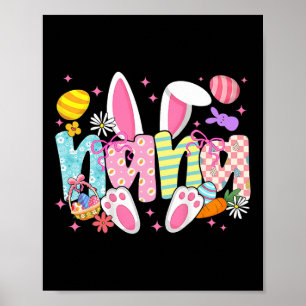 Easter Nana Bunny Ears Coquette Bow Easter Rabbit Poster