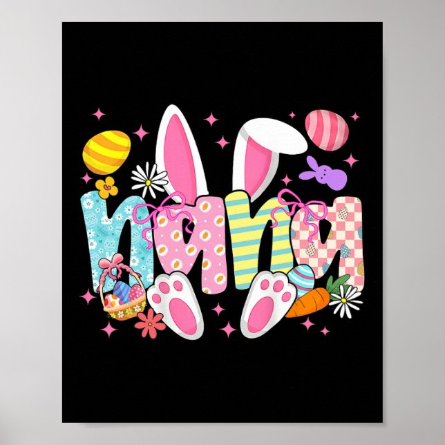 Easter Nana Bunny Ears Coquette Bow Easter Rabbit  Poster (Front)
