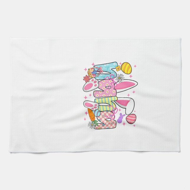 Easter Nana Bunny Ears Coquette Bow Easter Rabbit  Tea Towel (Horizontal)