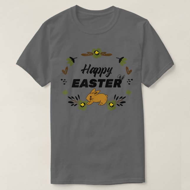 Easter nest Happy Easter flower wreath cute bunny  T-Shirt (Design Front)
