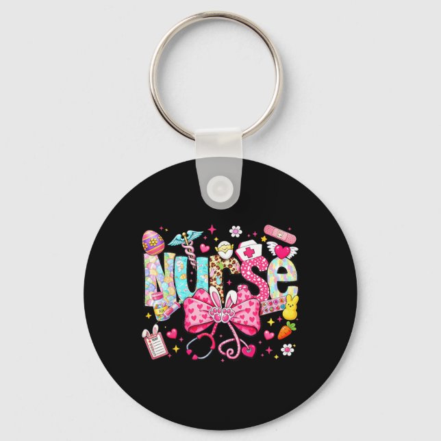 Easter Nurse Coquette Bow Stethoscope Bunny Rabbit Key Ring (Front)