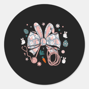 Easter Nurse Coquette Bow Stethoscope Bunny Scrub Classic Round Sticker