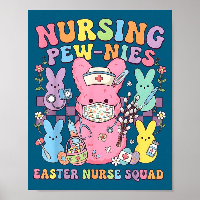 Easter nurse retro bunny nursing squad cute spring poster (Front)