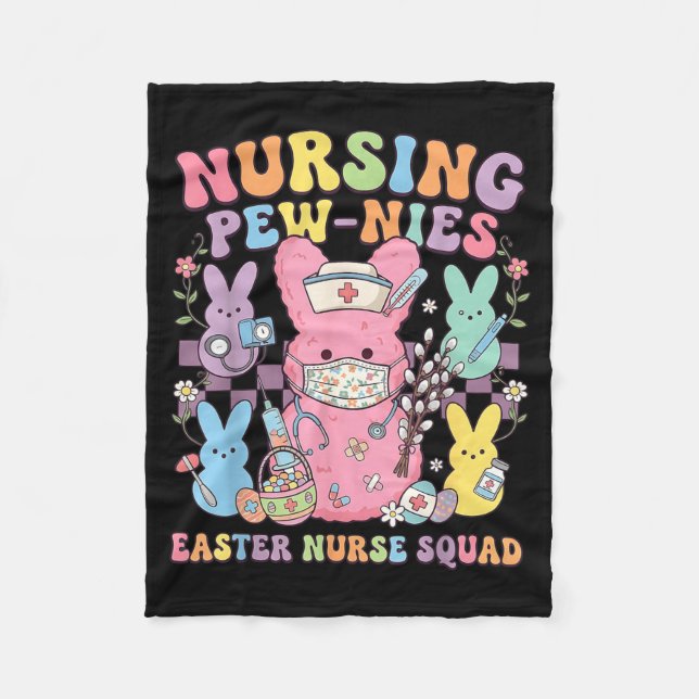 Easter Nurse Retro Bunny Nursing Squad Tee Cute Fleece Blanket (Front)
