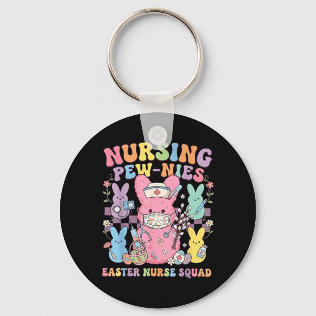 Easter Nurse Retro Bunny Nursing Squad Tee Cute Key Ring (Front)