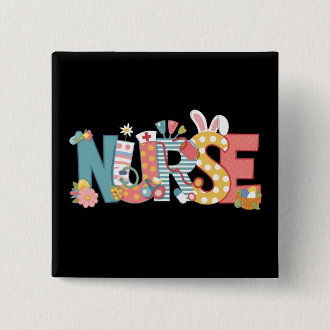 Easter Nurse Stethoscope Bunny Rabbit Eggs 15 Cm Square Badge (Front)