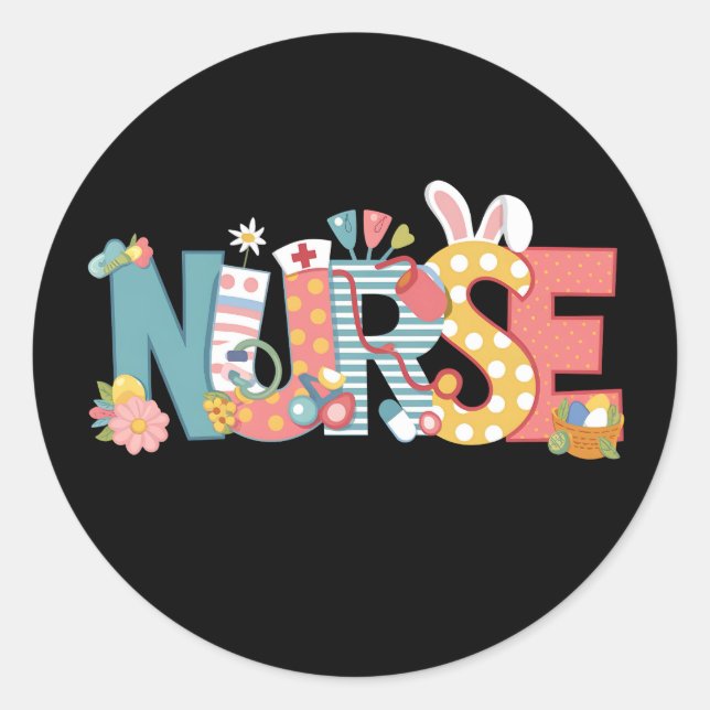 Easter Nurse Stethoscope Bunny Rabbit Eggs Classic Round Sticker (Front)