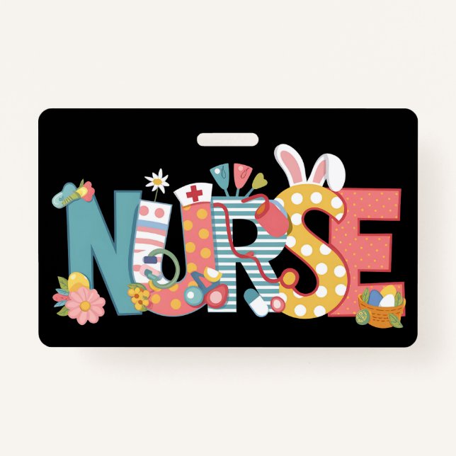 Easter Nurse Stethoscope Bunny Rabbit Eggs ID Badge (Front)