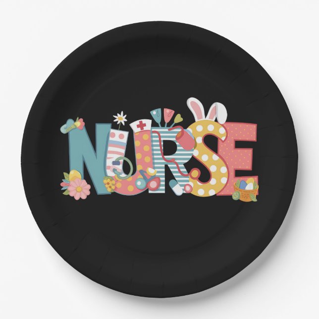 Easter Nurse Stethoscope Bunny Rabbit Eggs Paper Plate (Front)