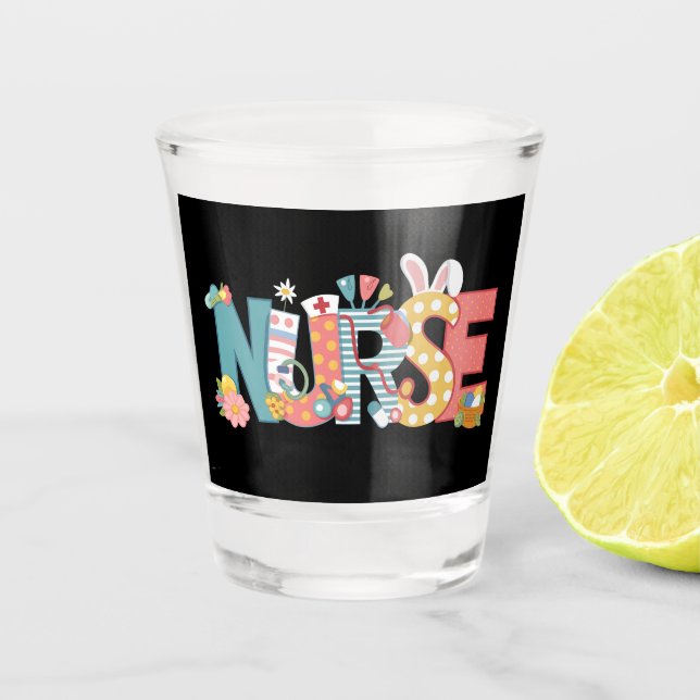 Easter Nurse Stethoscope Bunny Rabbit Eggs Shot Glass (Front)