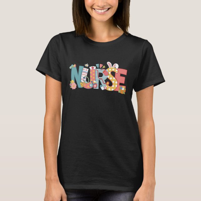 Easter Nurse Stethoscope Bunny Rabbit Eggs T-Shirt (Front)