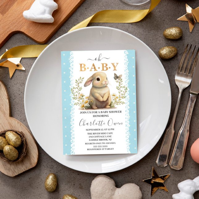 Easter Oh Baby Bunny Spring Boy Baby Shower Invitation (Creator Uploaded)