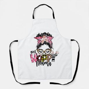 Easter One Hoppy Mama Messy Bun Mum Bunny Leopard Apron