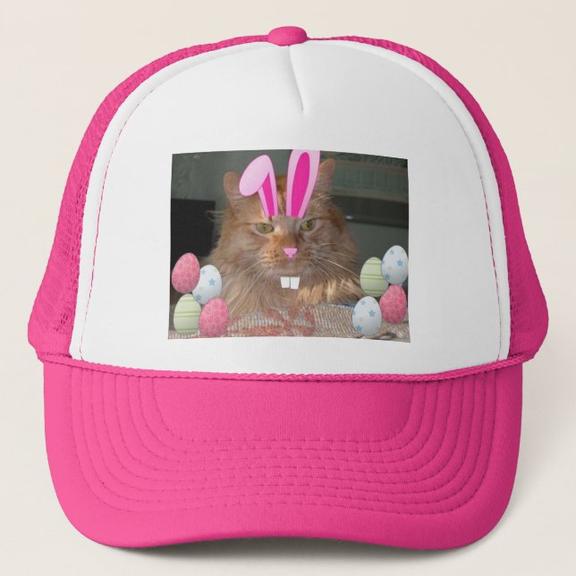 Easter Orange Tabby Kitty Cat Trucker Hat (Front)