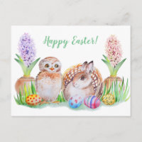 Easter Owl and Baby Bunny art