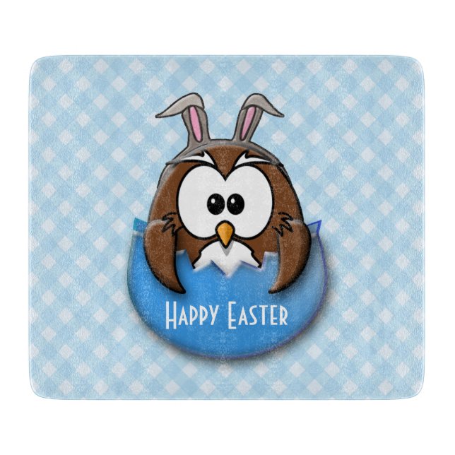 Easter owl - blue cutting board (Front)