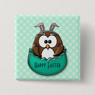 Easter owl - green 15 cm square badge