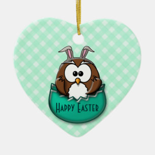 Easter owl - green ceramic tree decoration