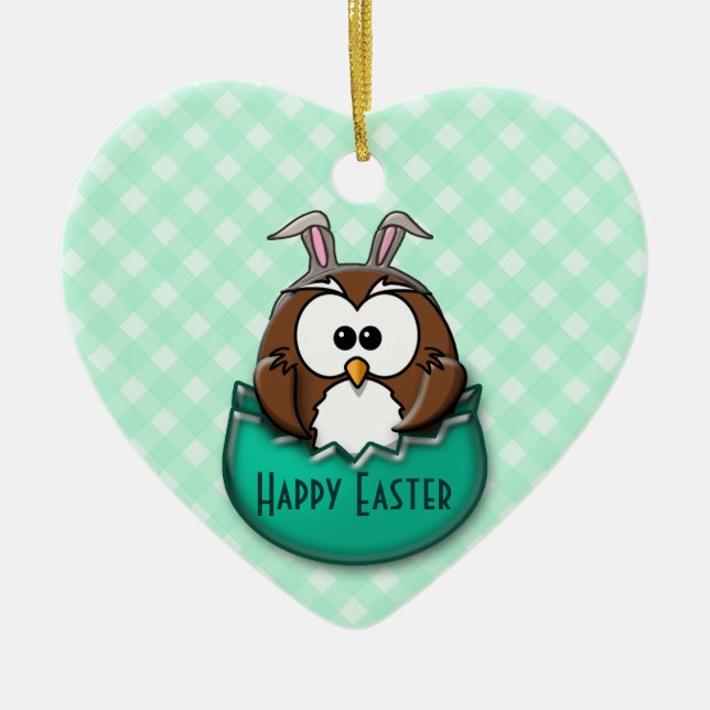 Easter owl - green ceramic tree decoration (Front)