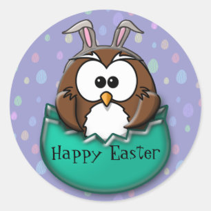 Easter owl - green classic round sticker