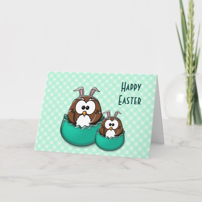 Easter owl - green holiday card (Front)